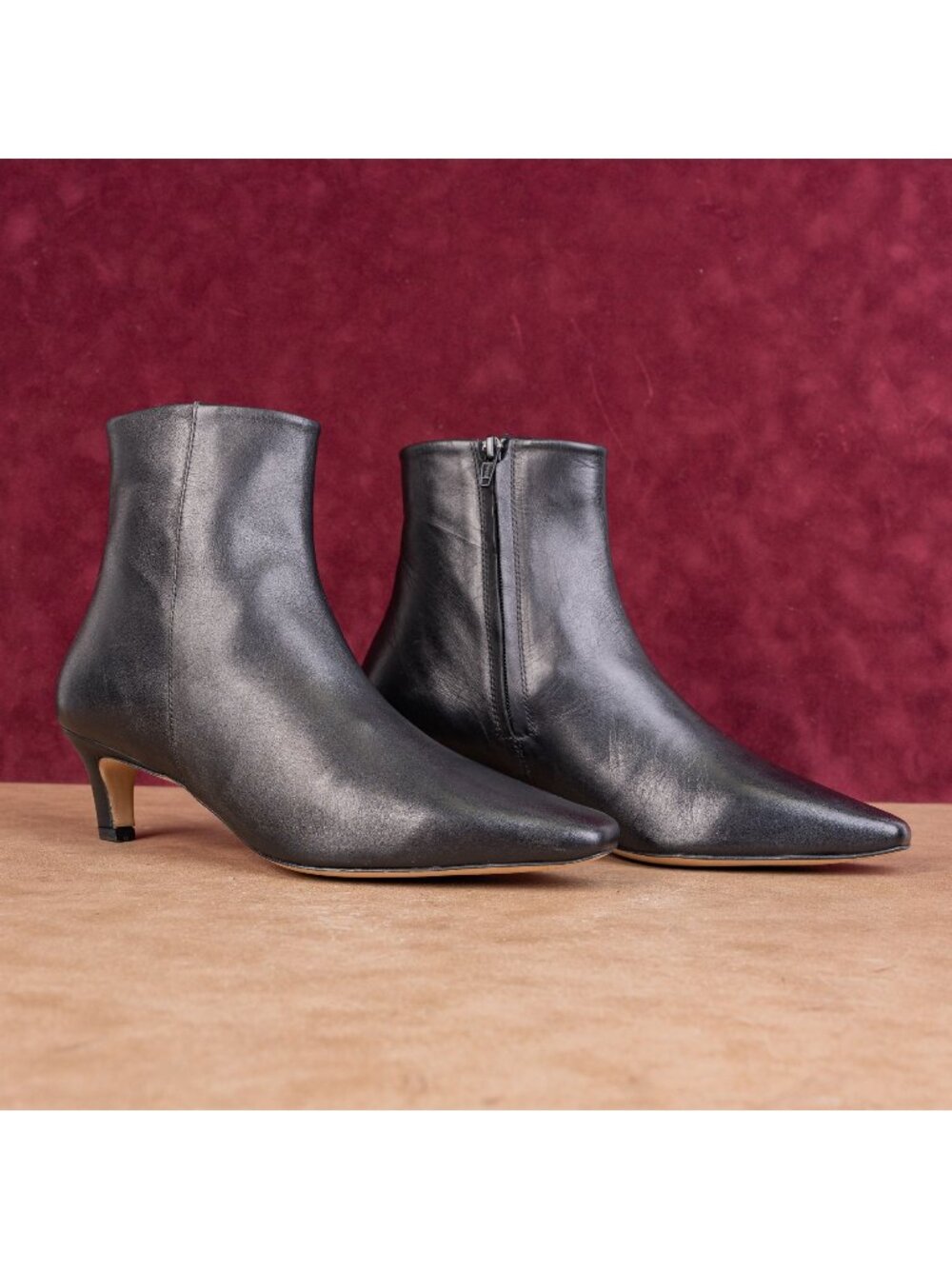 Bibi Lou Women Magda Black Leather Kitten Heel Dress Zip Ankle Boots 10US EUR40